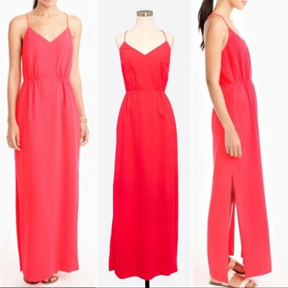 J.Crew Racerback Maxi Dress with side Slits, Vibrant Orange Pink, Women’s Size 6